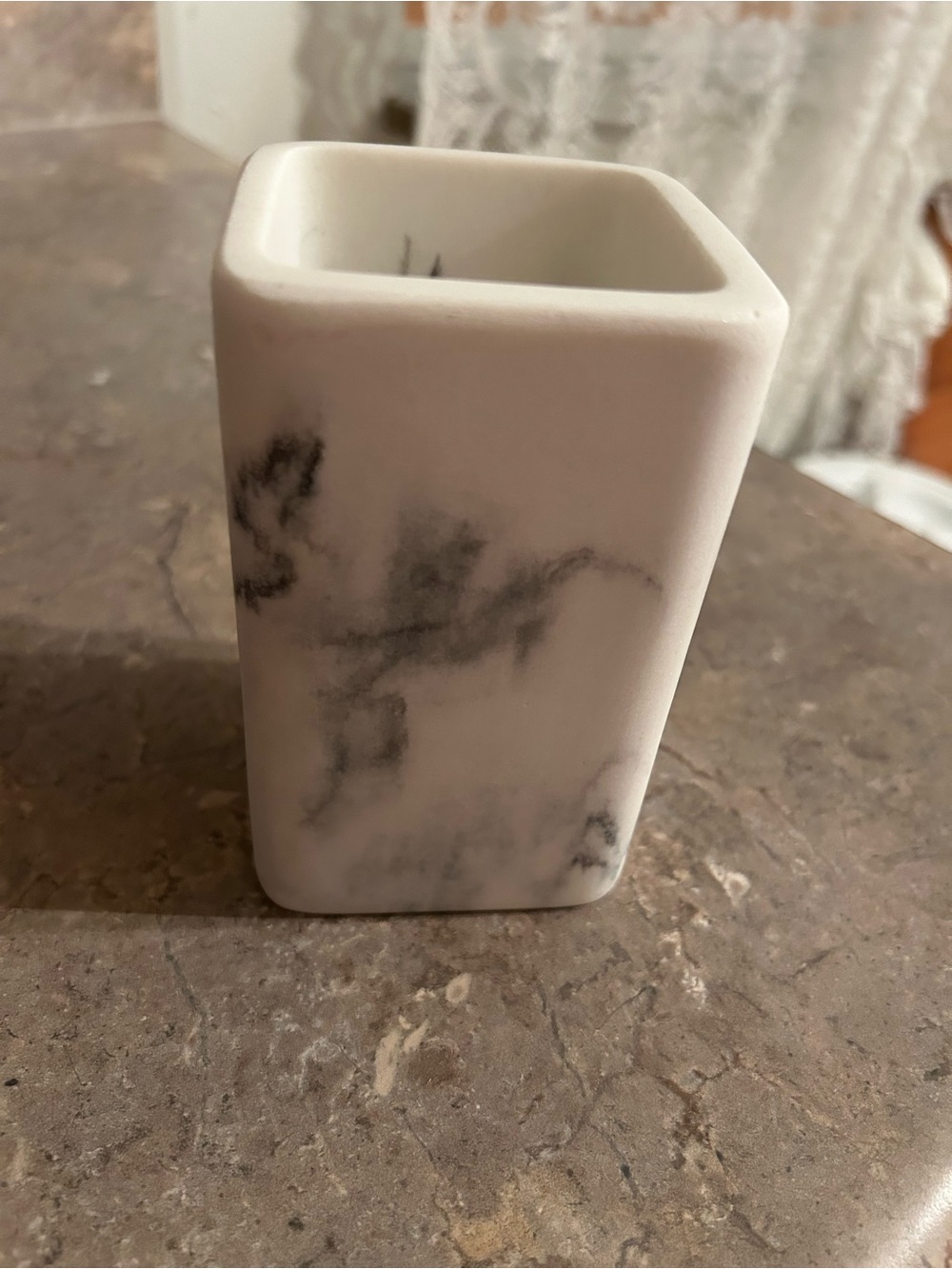 White Marble-Effect Ceramic Toothbrush Holder - Home Accents